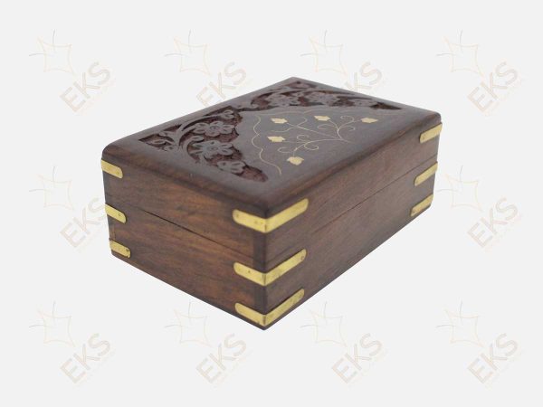 Kashmir Wooden jewelry box 6"×4" inc , small size brass work Box - Wood Gift Box / জুয়েলারি বক্স, কাঠের - Image 3